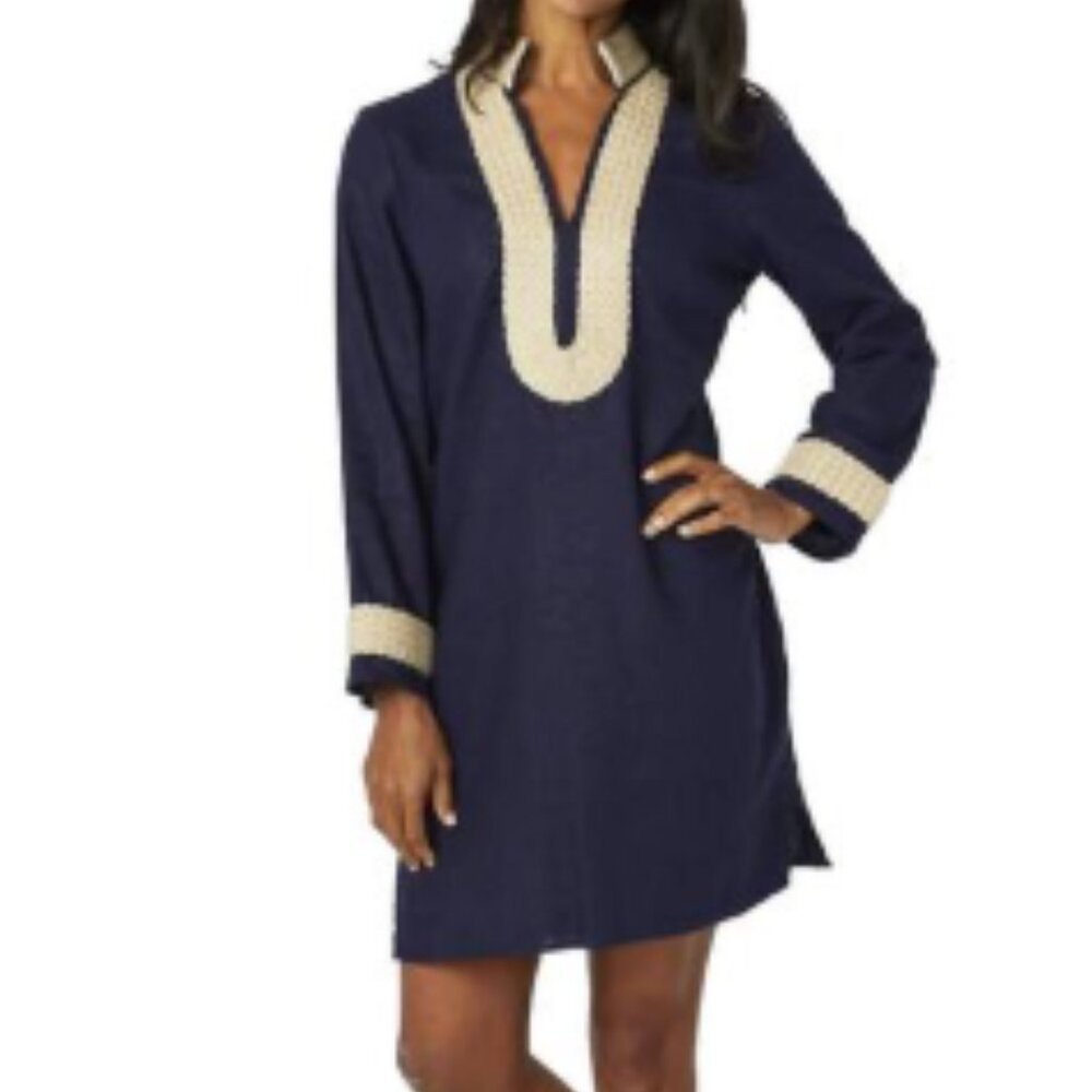 Sail to Sable Navy Blue Gold Linen Tunic Dress